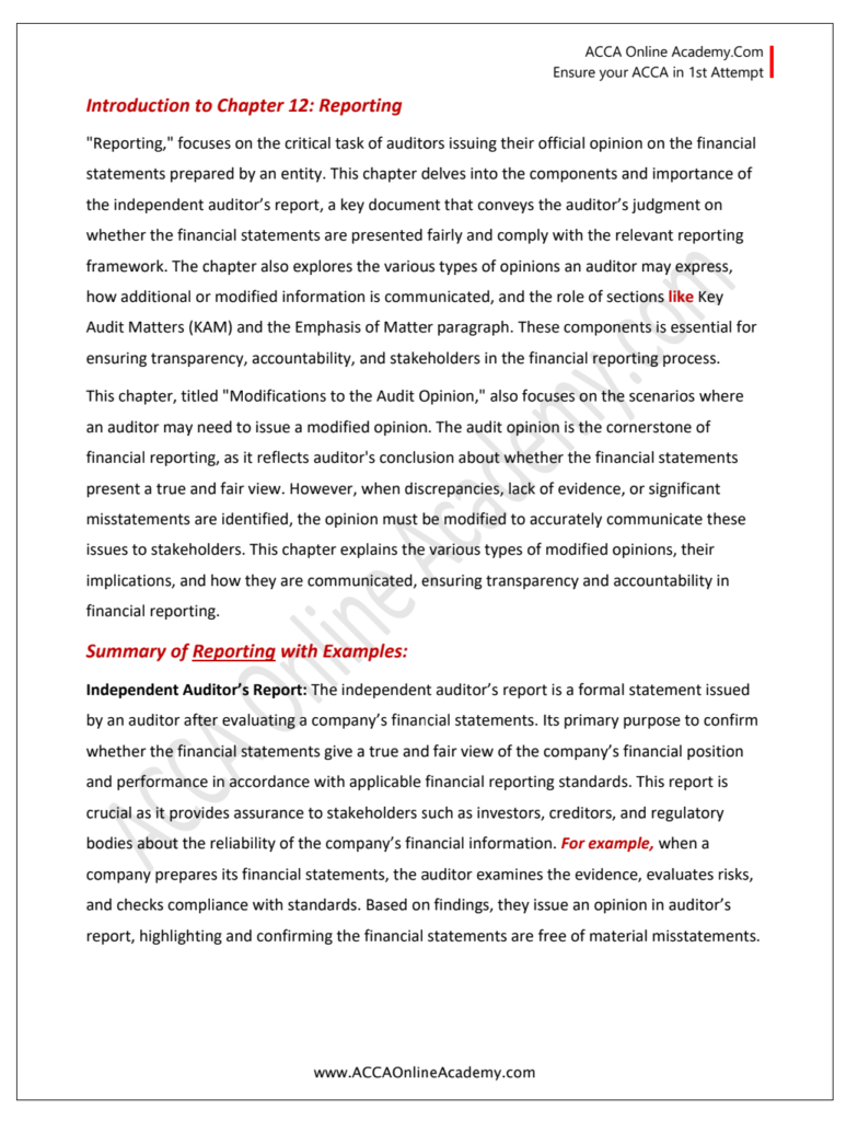 Ch 12: Reporting – ACCA Online Academy