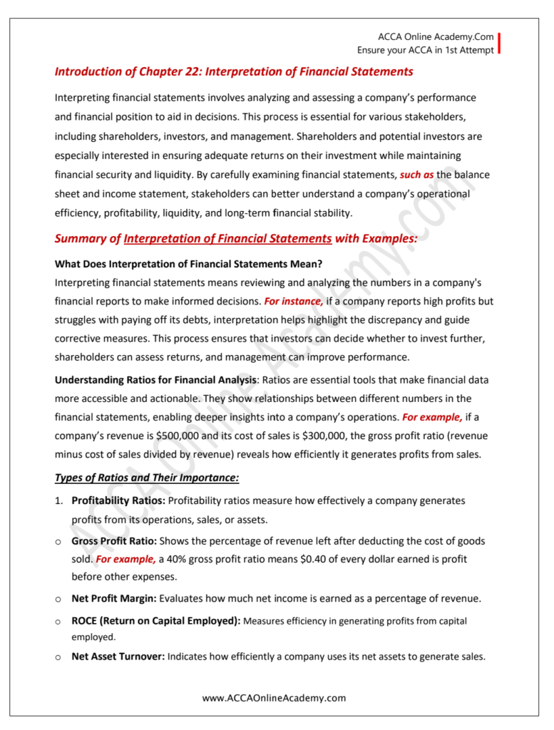 Ch 22: Interpretation of Financial Statements and Overview of Ratios ...