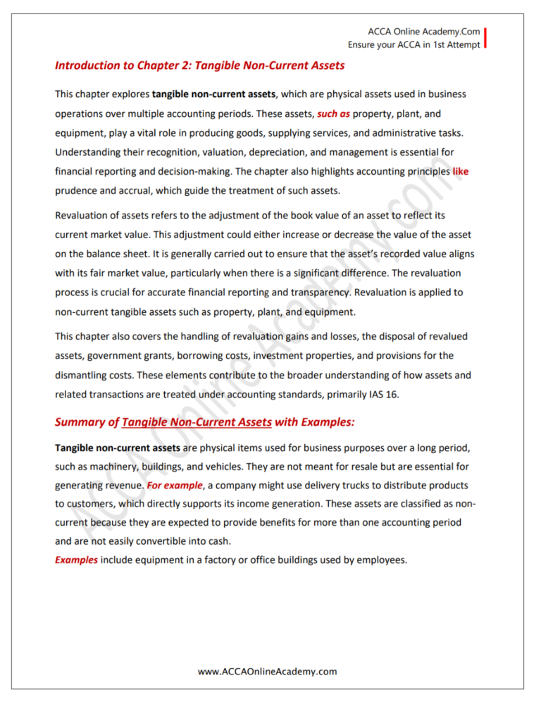 Tangible Asset Note Ch 2: Tangible Non-Current Assets – ACCA Online Academy