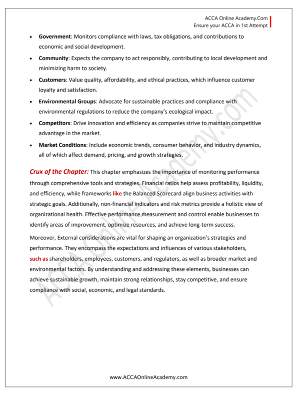 Ch 13: Performance Measurement and Control – ACCA Online Academy
