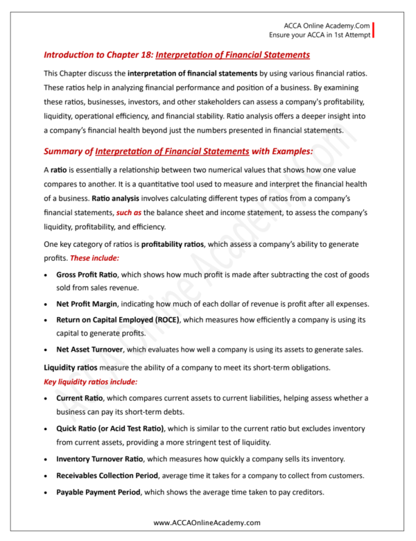 Ch 18: Interpretation of Financial Statements – ACCA Online Academy
