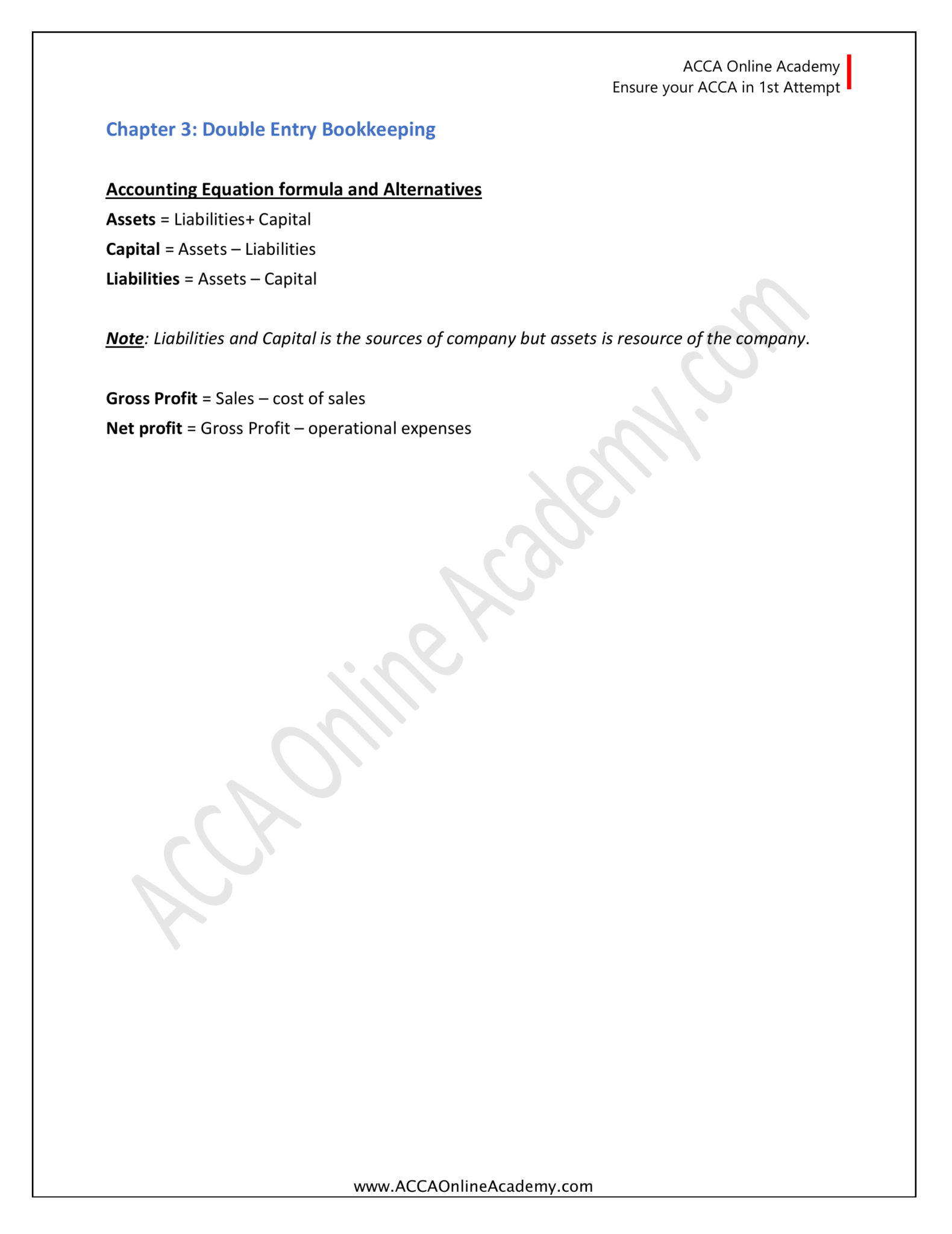 FA-1 Formulas Notes (Chapter-wise) – ACCA Online Academy
