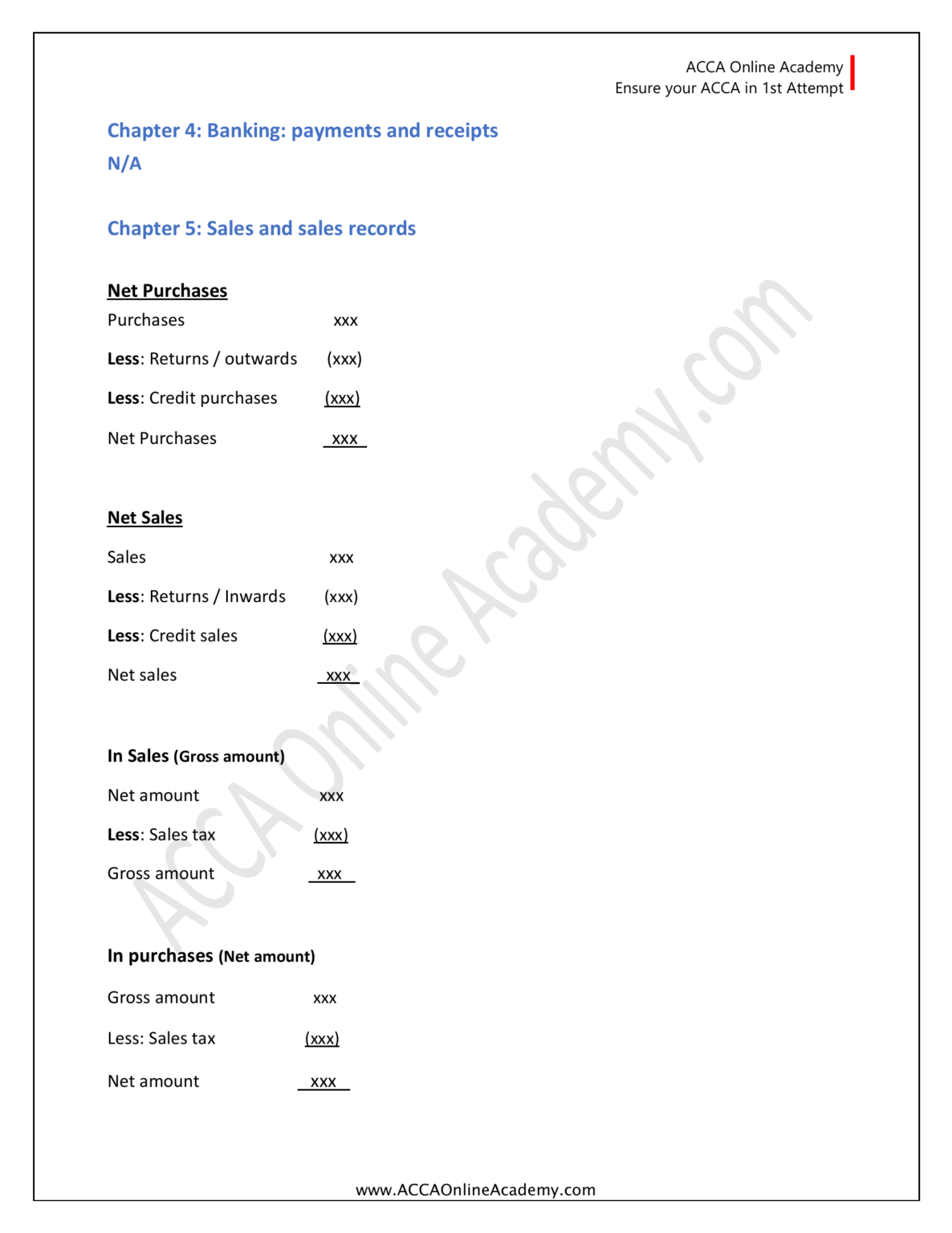 FA-1 Formulas Notes (Chapter-wise) – ACCA Online Academy