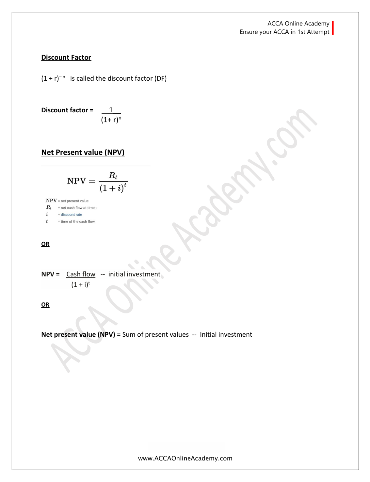 F9 (FM) Formulas Notes – ACCA Online Academy