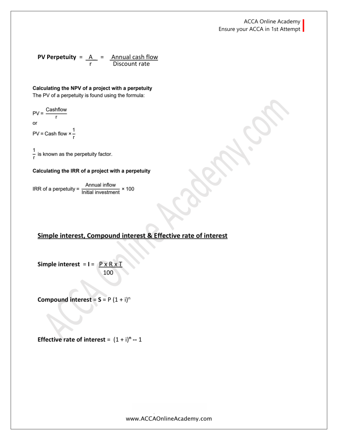 F9 (FM) Formulas Notes – ACCA Online Academy